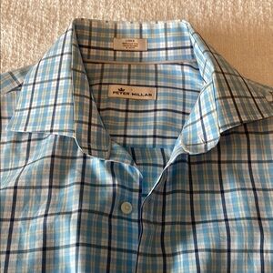 Peter Millar Blue and White Plaid Shirt